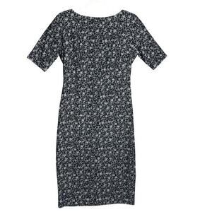 Maggy London Sz 6 Burnout Micro Floral‎ Print Midi Sheath Dress Stretchy Navy